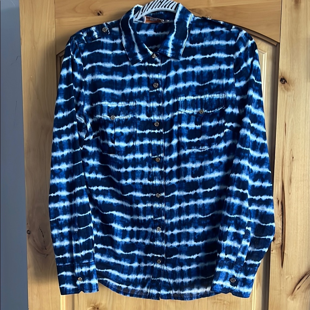 Tory Burch Blue and White Striped Blouse